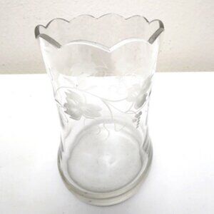 RARE ANTIQUE Scallop Cut Edge Etched Floral & Leaf Crystal Antique Vase